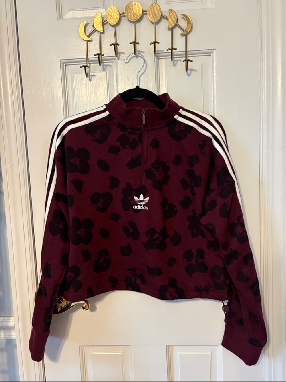 adidas Burgundy Floral Half-Zip with White Stripes